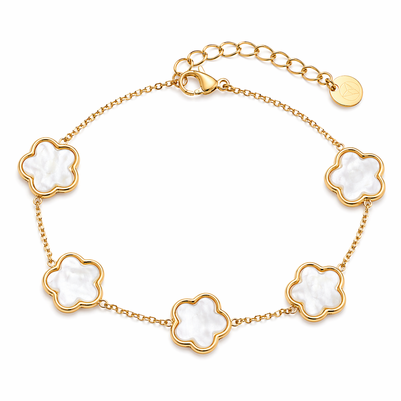 White Lucky Clover Armband 14K vergoldet