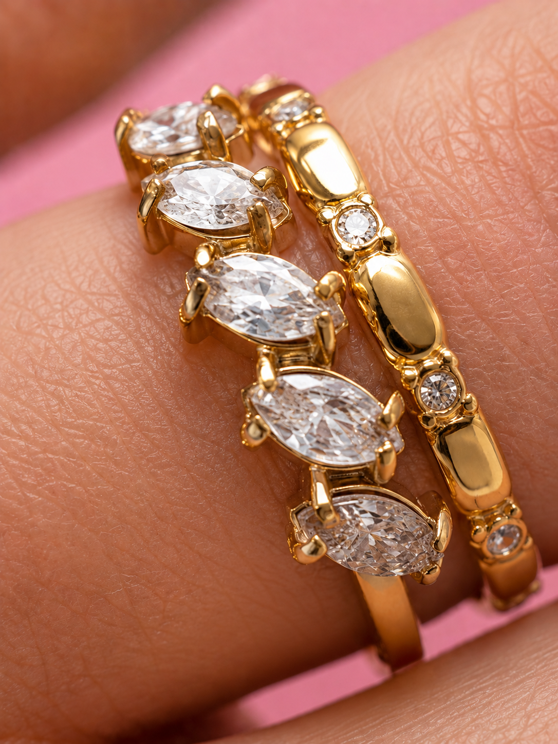 Pave Duo Trinity Ring 14K vergoldet