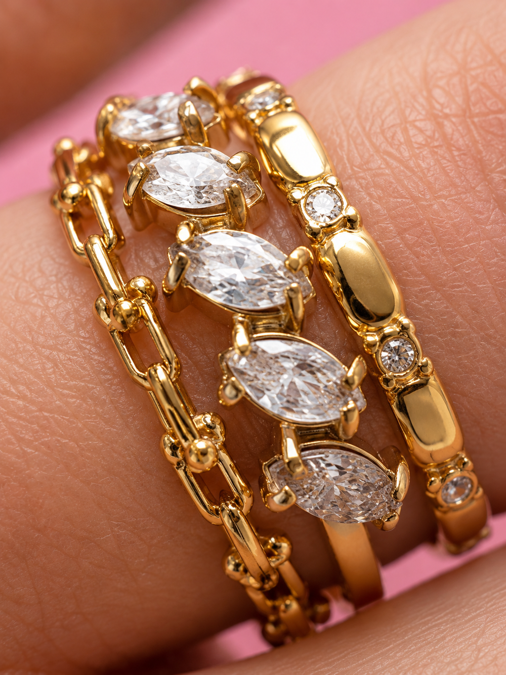 Pave Trinity Ring 14K vergoldet
