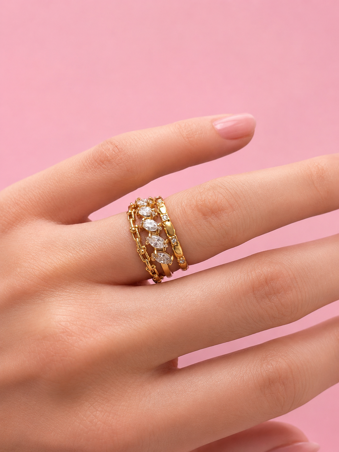 Pave Trinity Ring 14K vergoldet