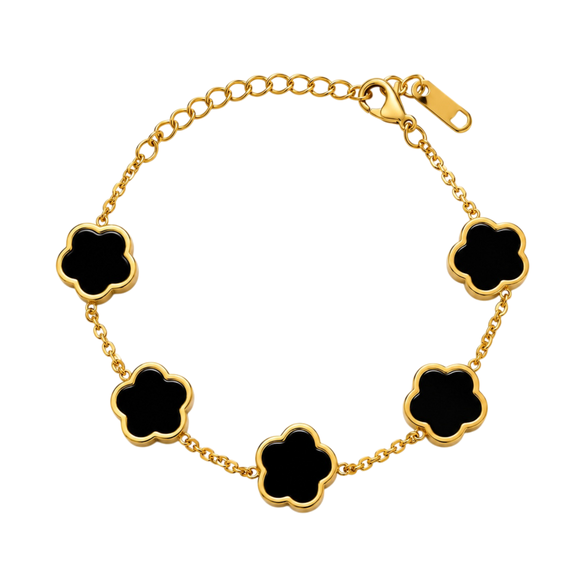 Lucky Clover Armband (Schwarz)  - 18K vergoldet