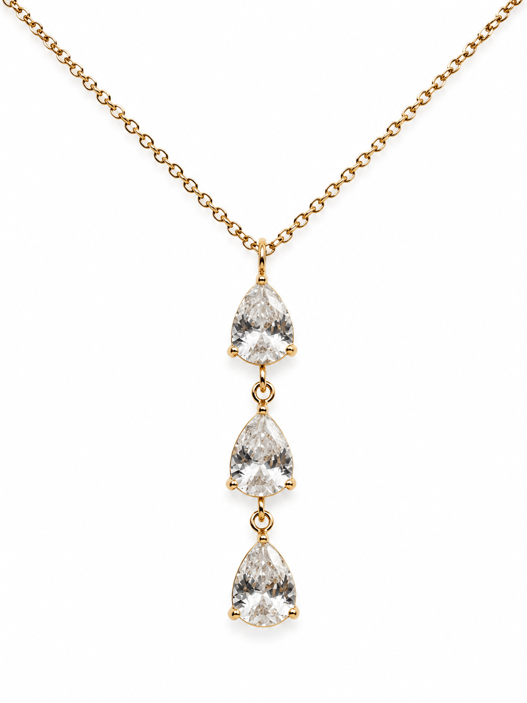 Pave Tear Drop Necklace 14K vergoldet