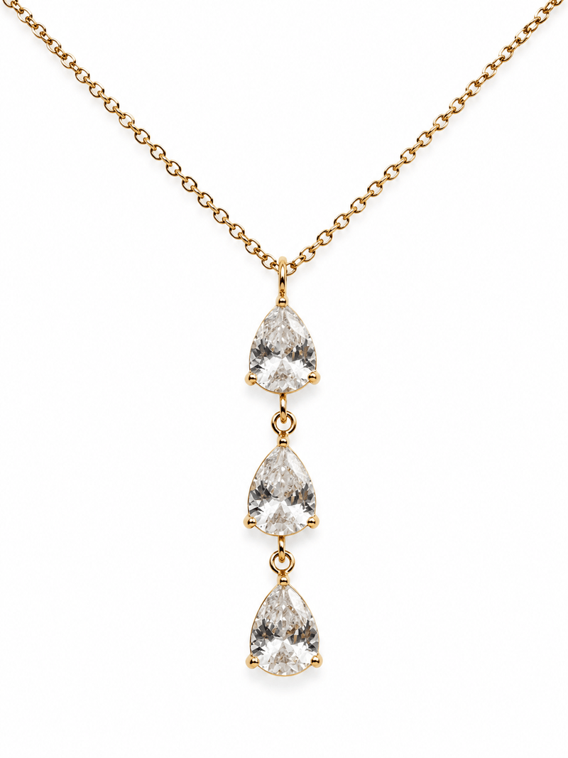 Pave Tear Drop Kette - 14K vergoldet