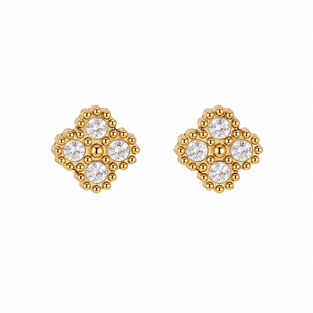 Pavé Clover Studs 14K Vergoldet