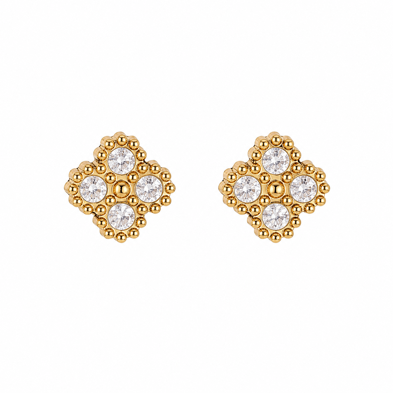 Pavé Clover Studs 14K Vergoldet