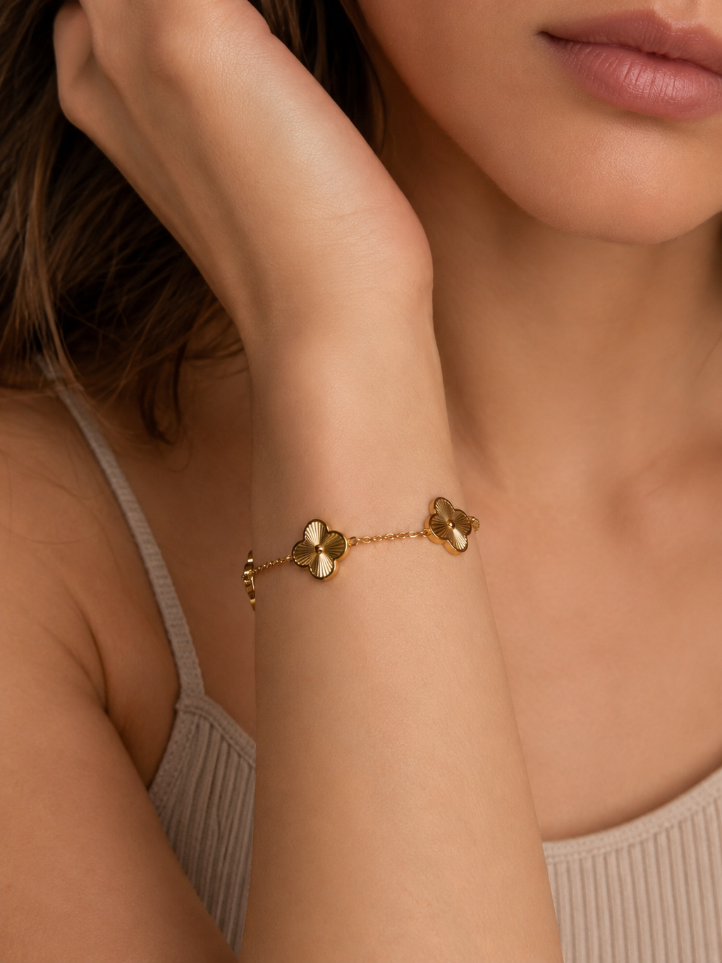 Golden Lucky Leaf Armband 18K vergoldet