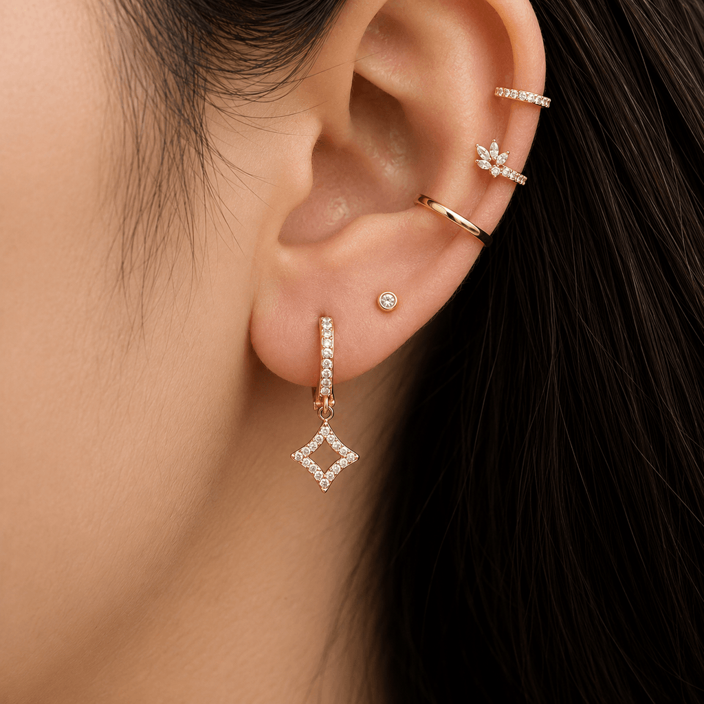 Diamond Star Hoops 14K vergoldet