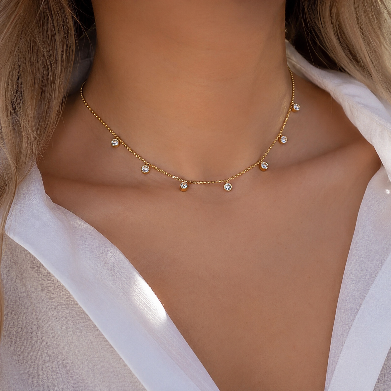 Celeste Drop Necklace 14K vergoldet
