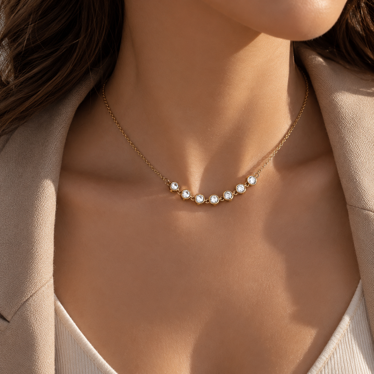 Diamond Line Necklace 14K vergoldet