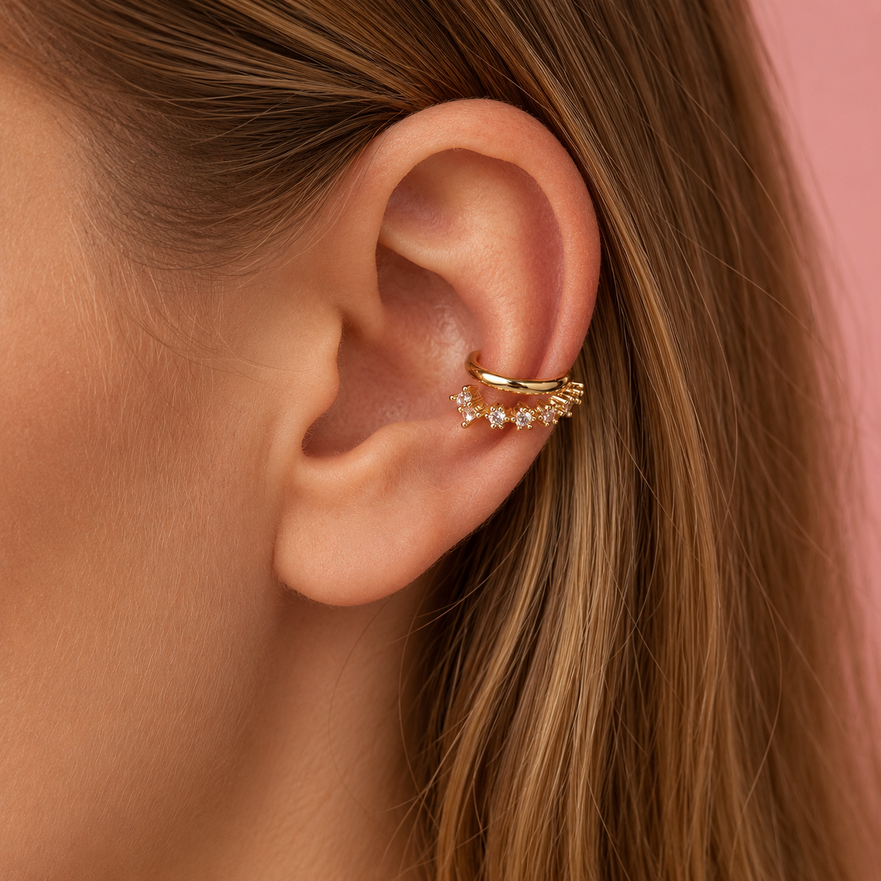 Crystal Halo Ear Cuff 14K vergoldet