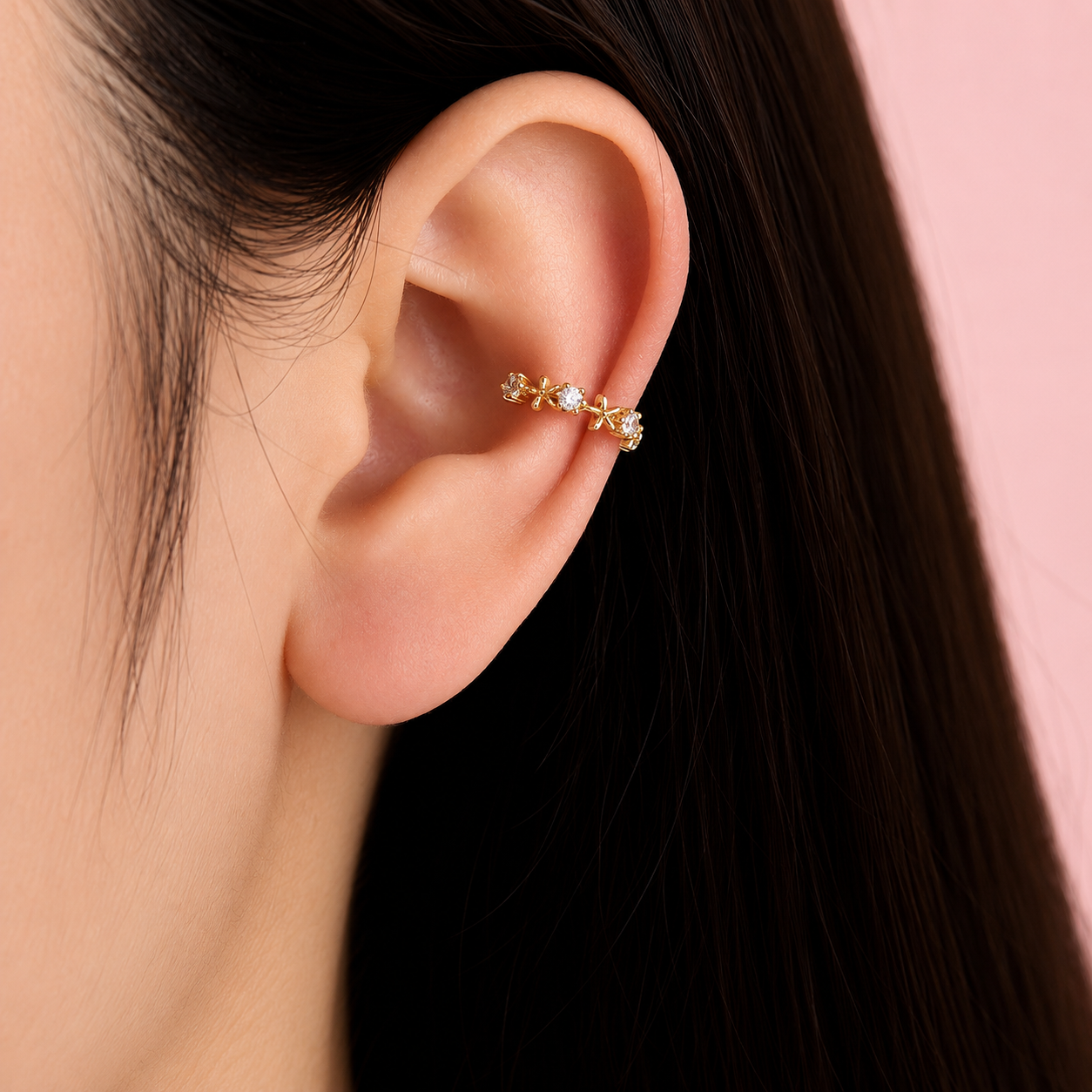 Flower Luxe Ear Cuf 14K vergoldet