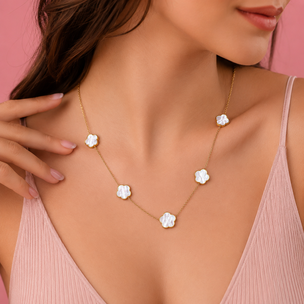 Lucky Clover Set (Weiß) 14K vergoldet