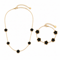 Lucky Clover Set (Schwarz) 14K vergoldet