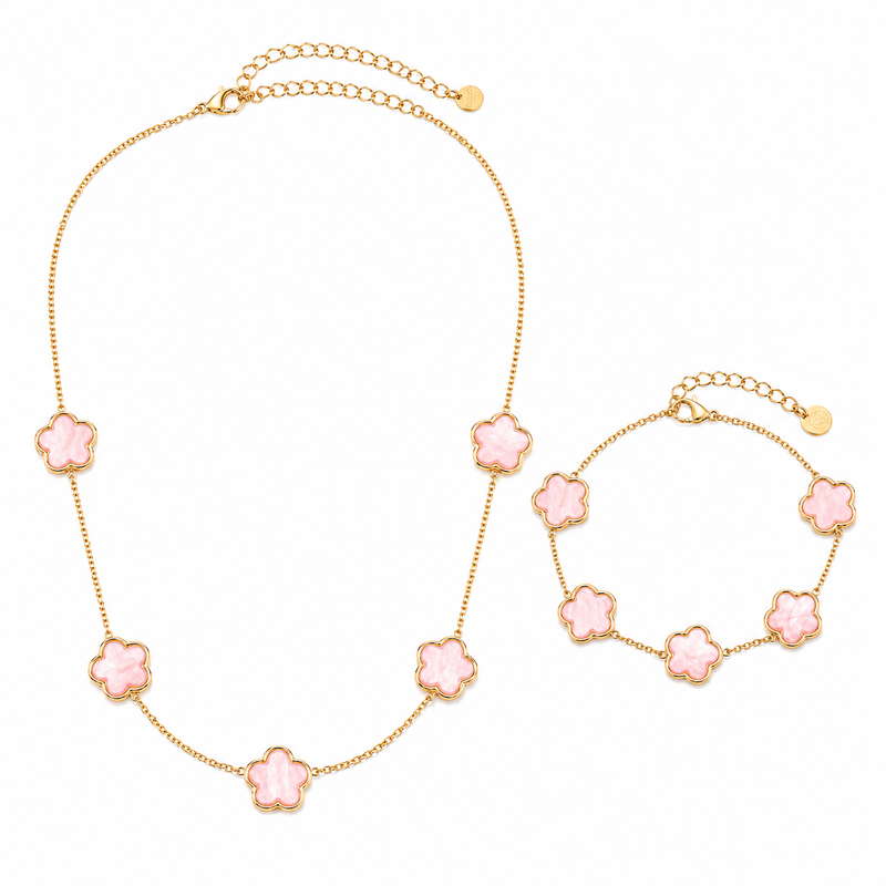 Lucky Clover Schmuckset (Pink) 14K vergoldet