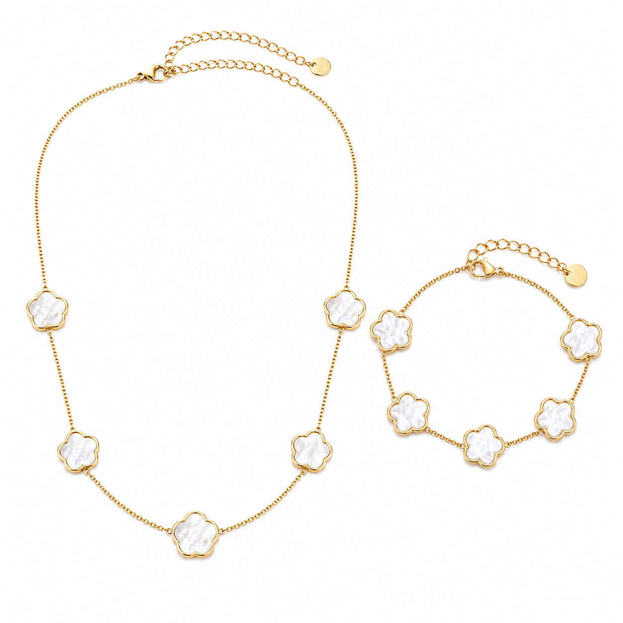 Lucky Clover Set (Weiß) 14K vergoldet