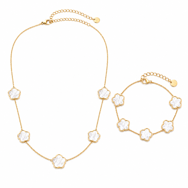 Lucky Clover Schmuckset (Weiß) 14K vergoldet