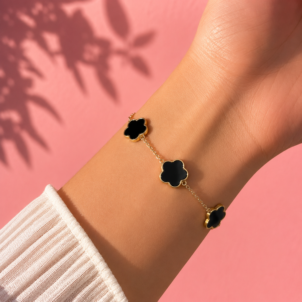 Lucky Clover Set (Schwarz) 14K vergoldet
