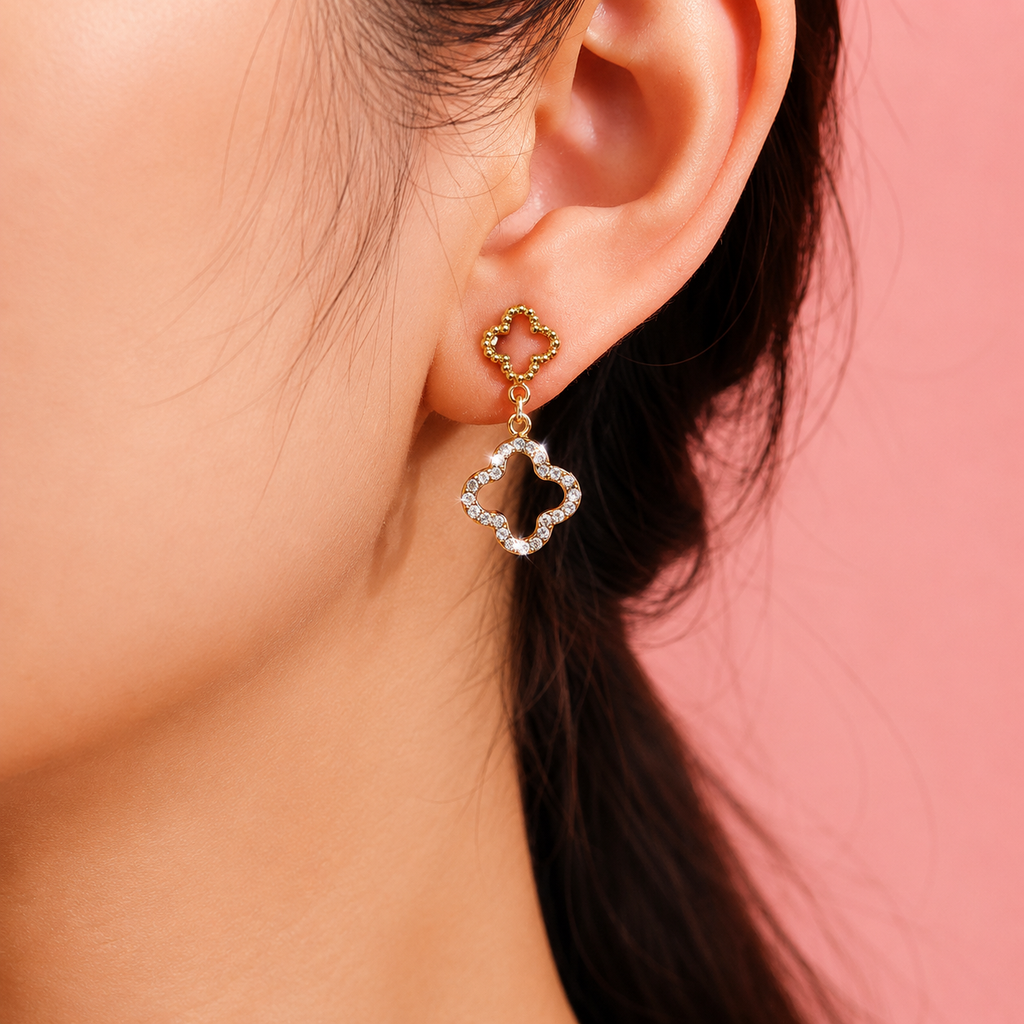 Crystal Lucky Clover 14K vergoldet