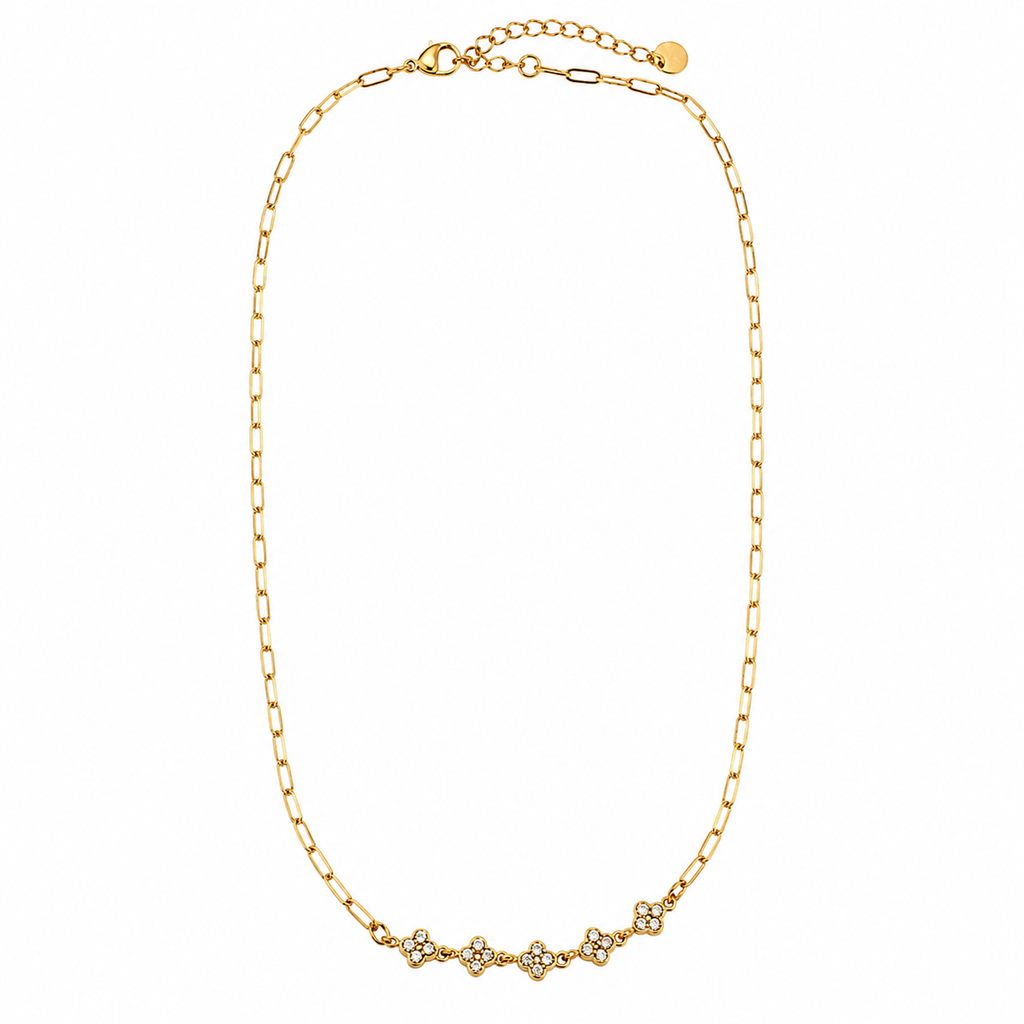 Crystal Flower Necklace 14K vergoldet