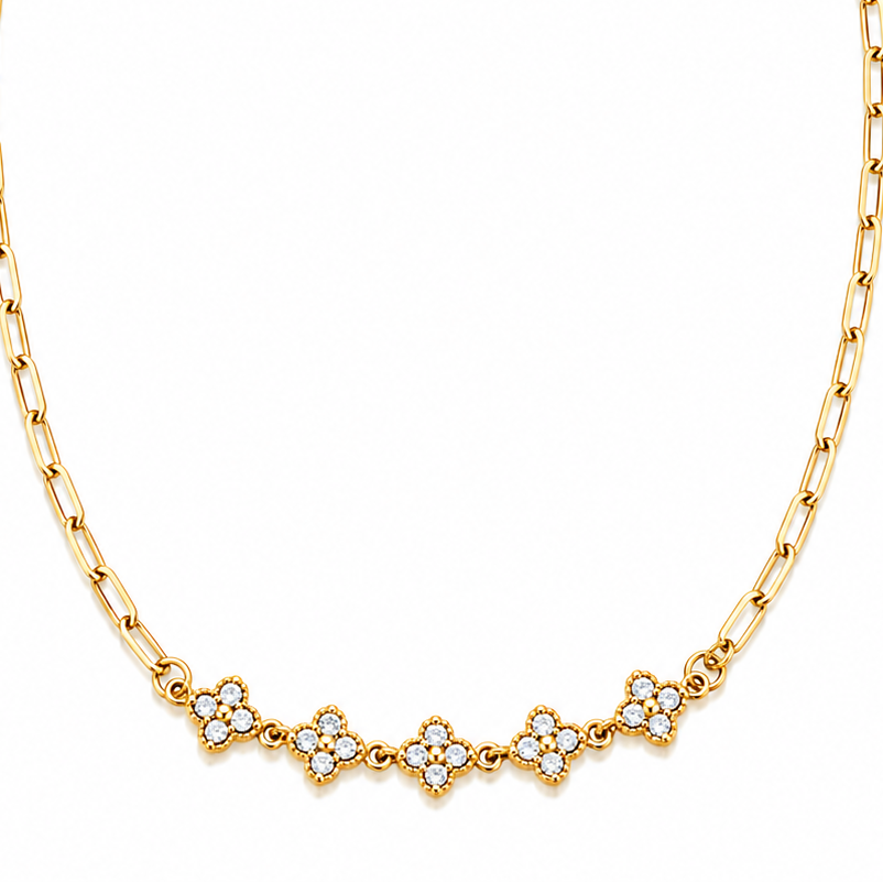 Crystal Flower Necklace 14K vergoldet