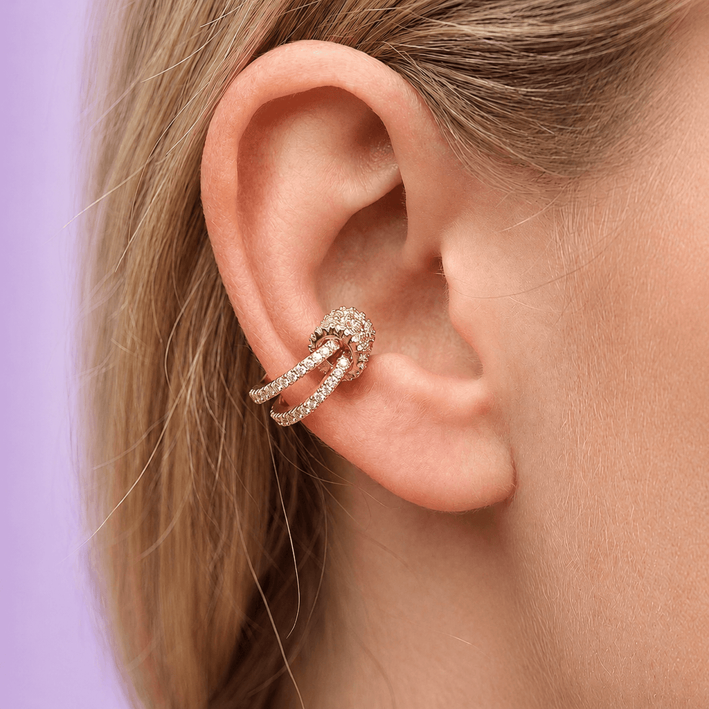 Pavé Link Ear Cuff - 14K vergoldet