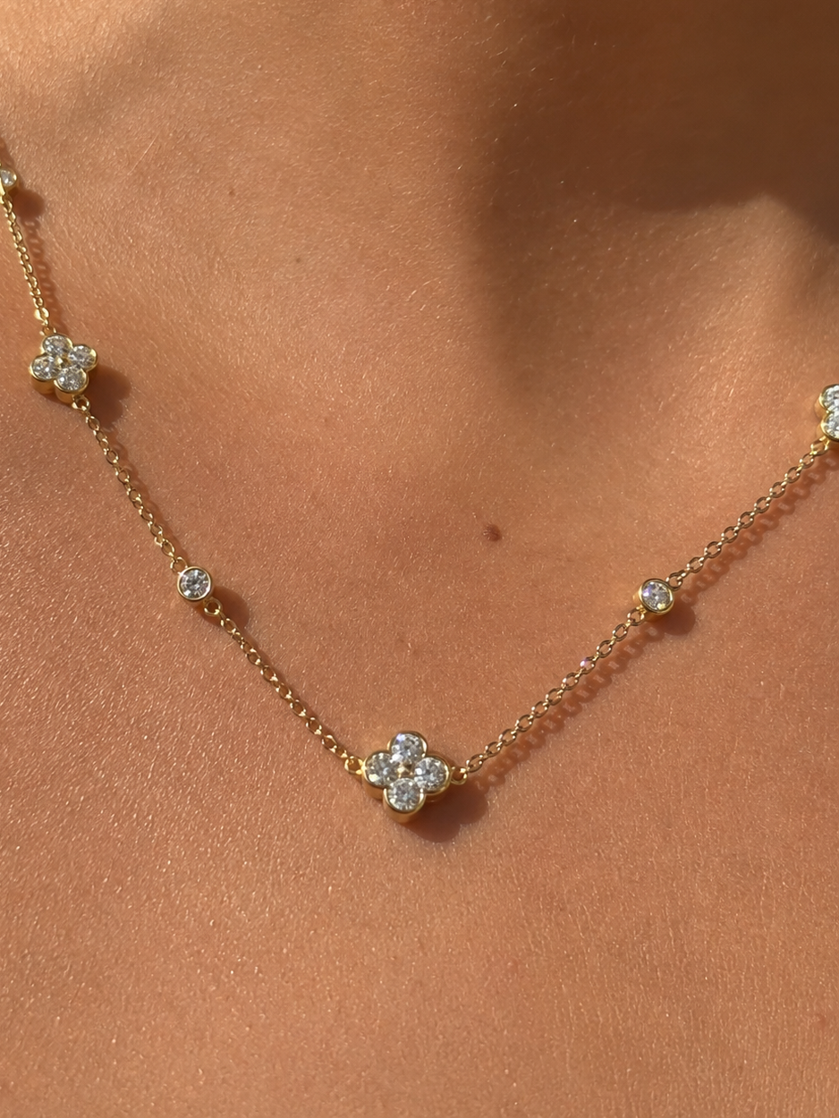 Crystal Clover Necklace 14K vergoldet