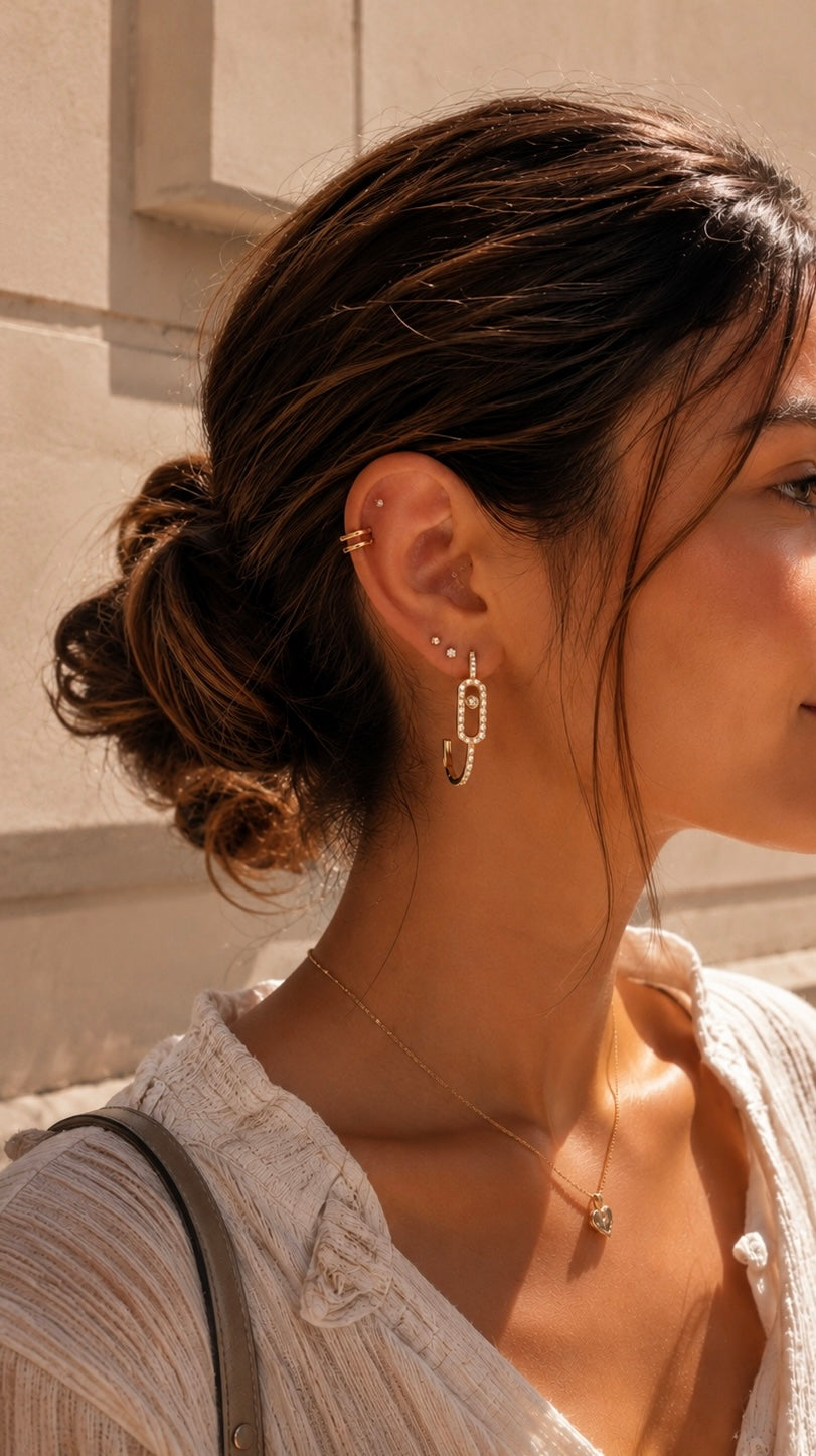 Pavé Link Earrings 14K vergoldet