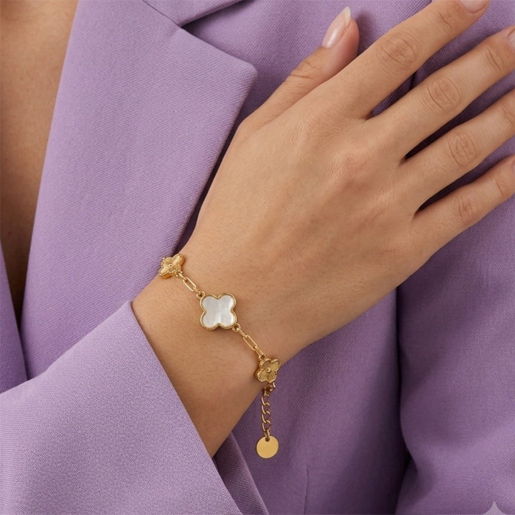 Pave Clover Bracelet 14K vergoldet