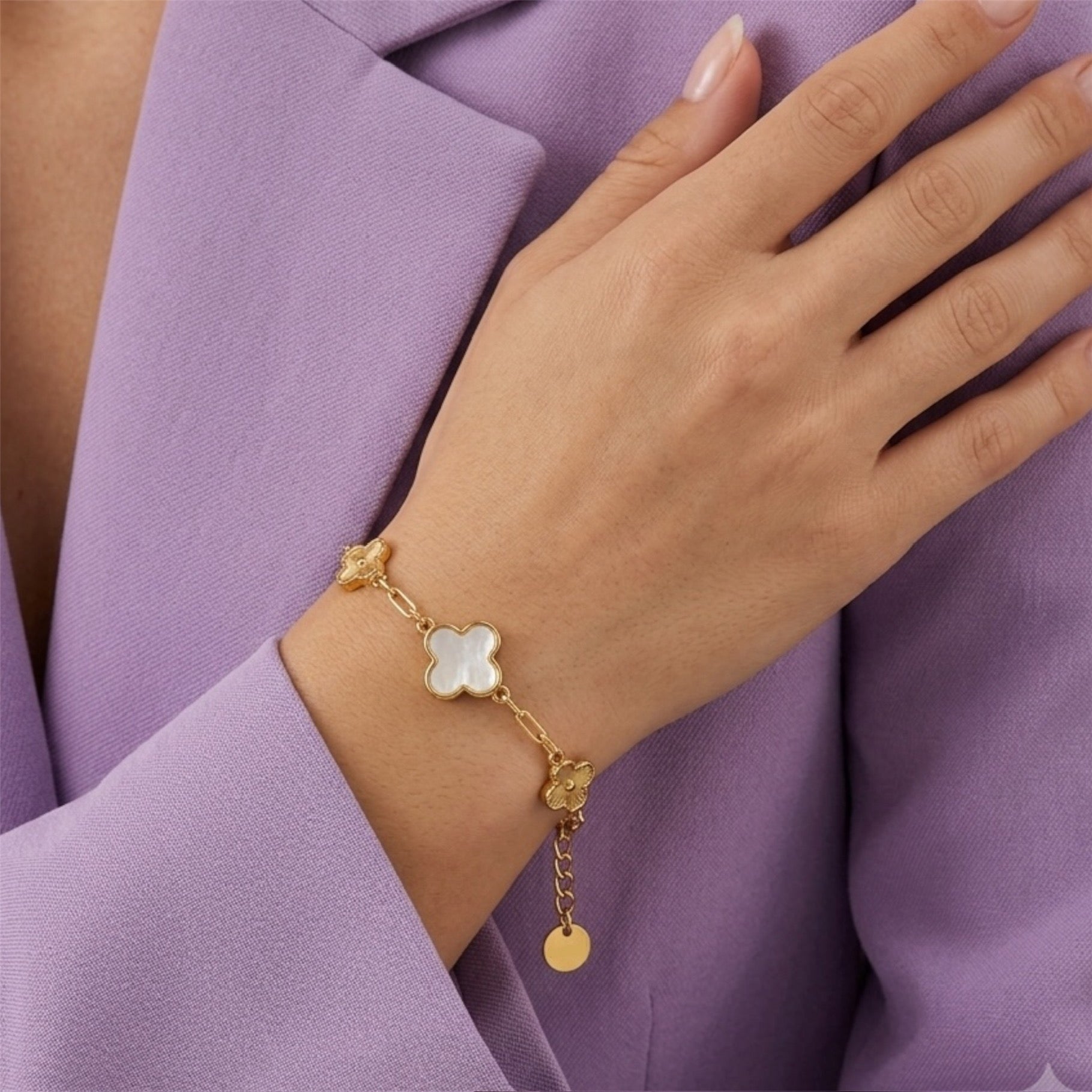 Pave Clover Bracelet 14K vergoldet