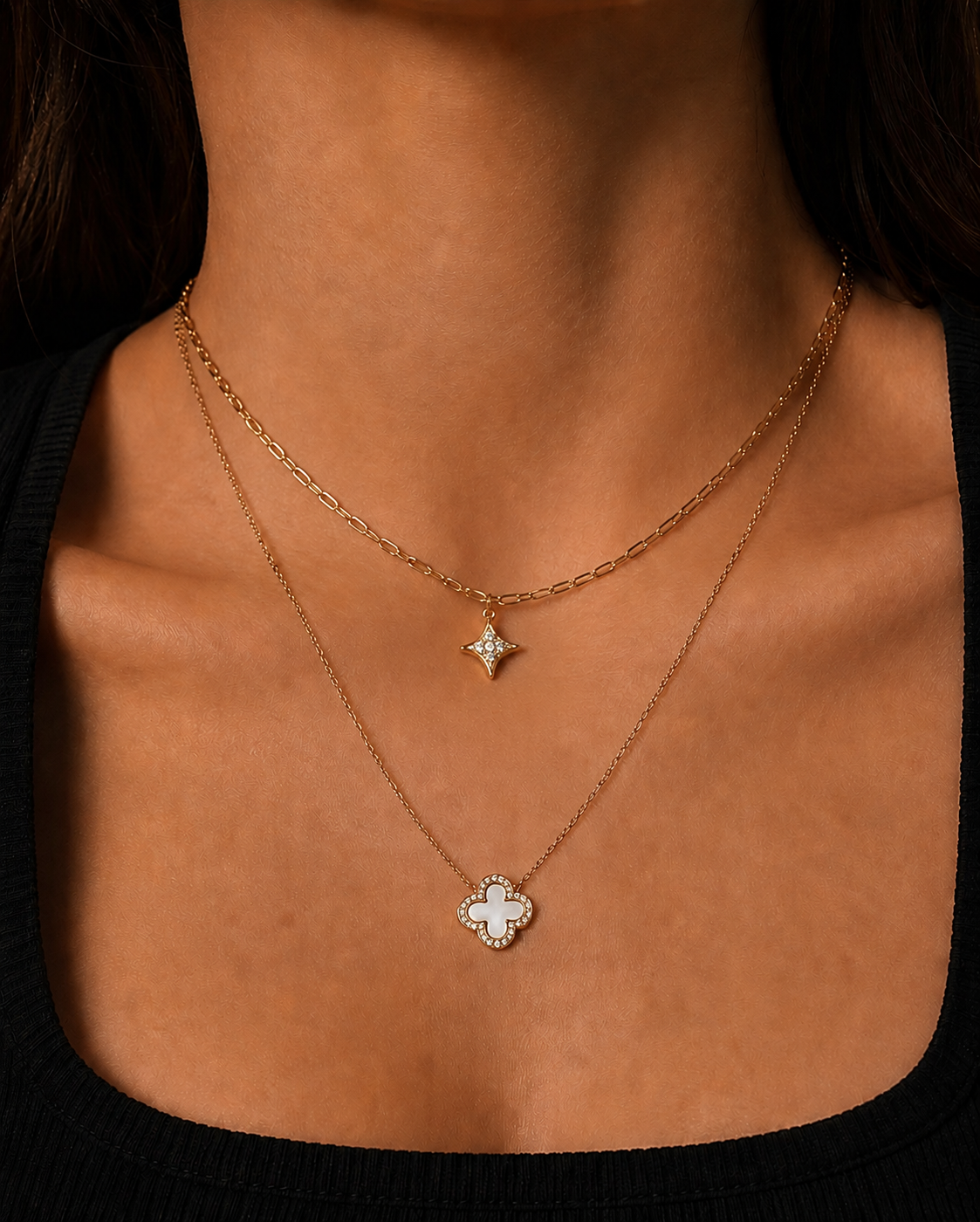 Luna Clover Necklace 14K vergoldet