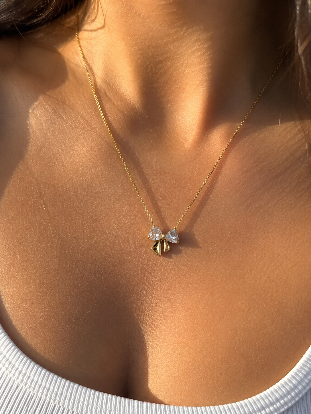 Crystal Bow Necklace 14K vergoldet