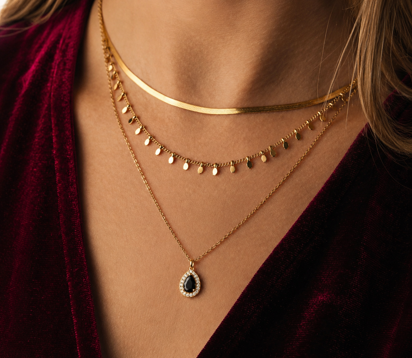 Midnight Drop Necklace 14K gold plated