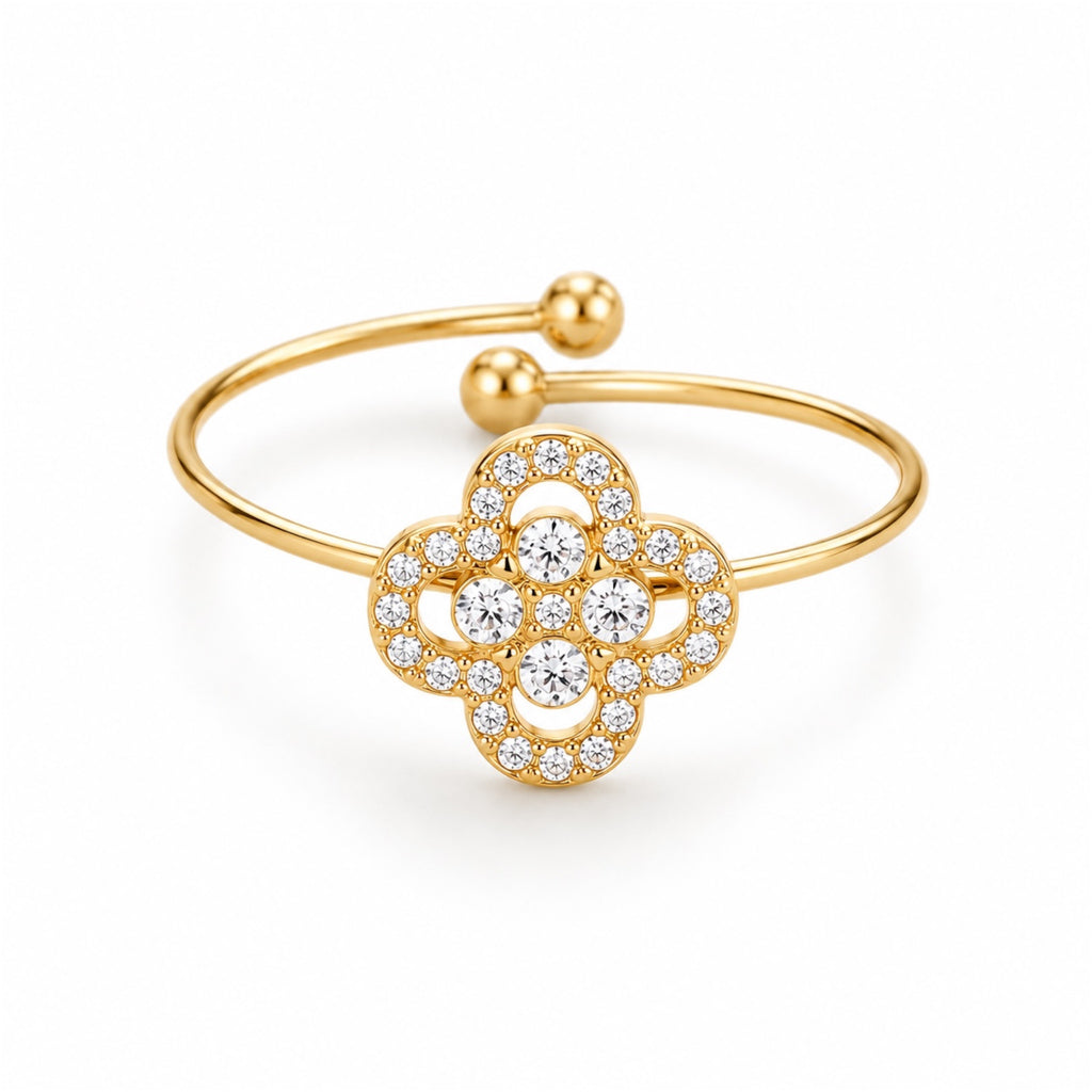 Pave Flower Ring 14K Vergoldet