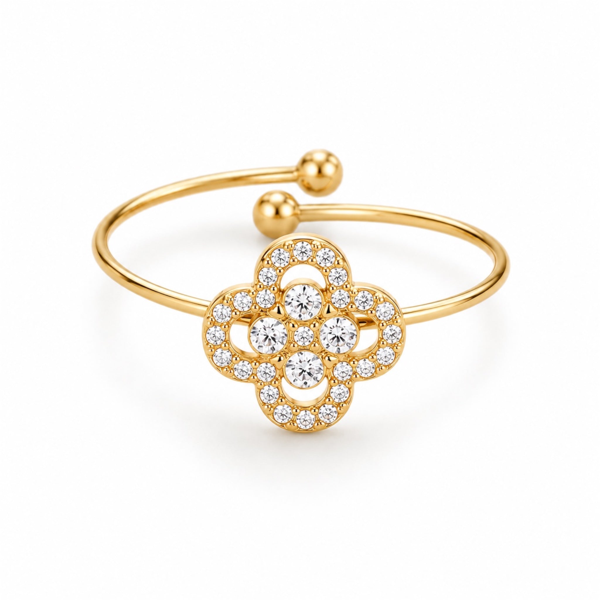 Pave Flower Ring 14K Vergoldet