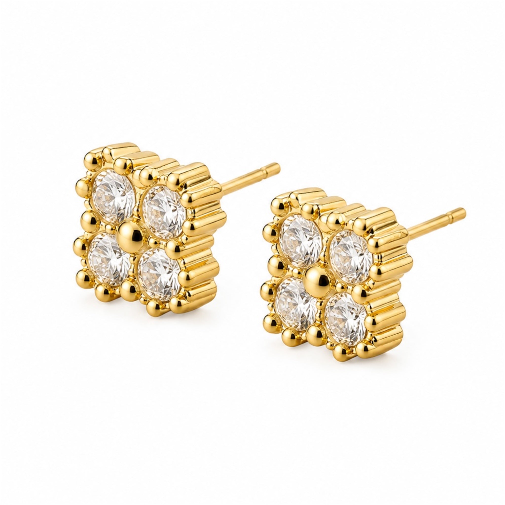 Pavé Clover Ohrstecker -  14K Vergoldet