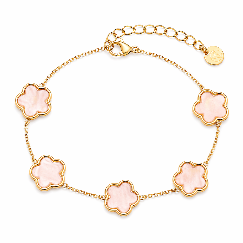 Pink Lucky Clover Armband 14K vergoldet