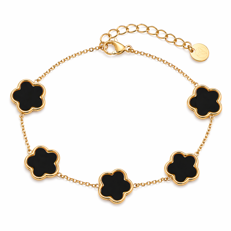 Schwarz Lucky Clover Armband 14K vergoldet
