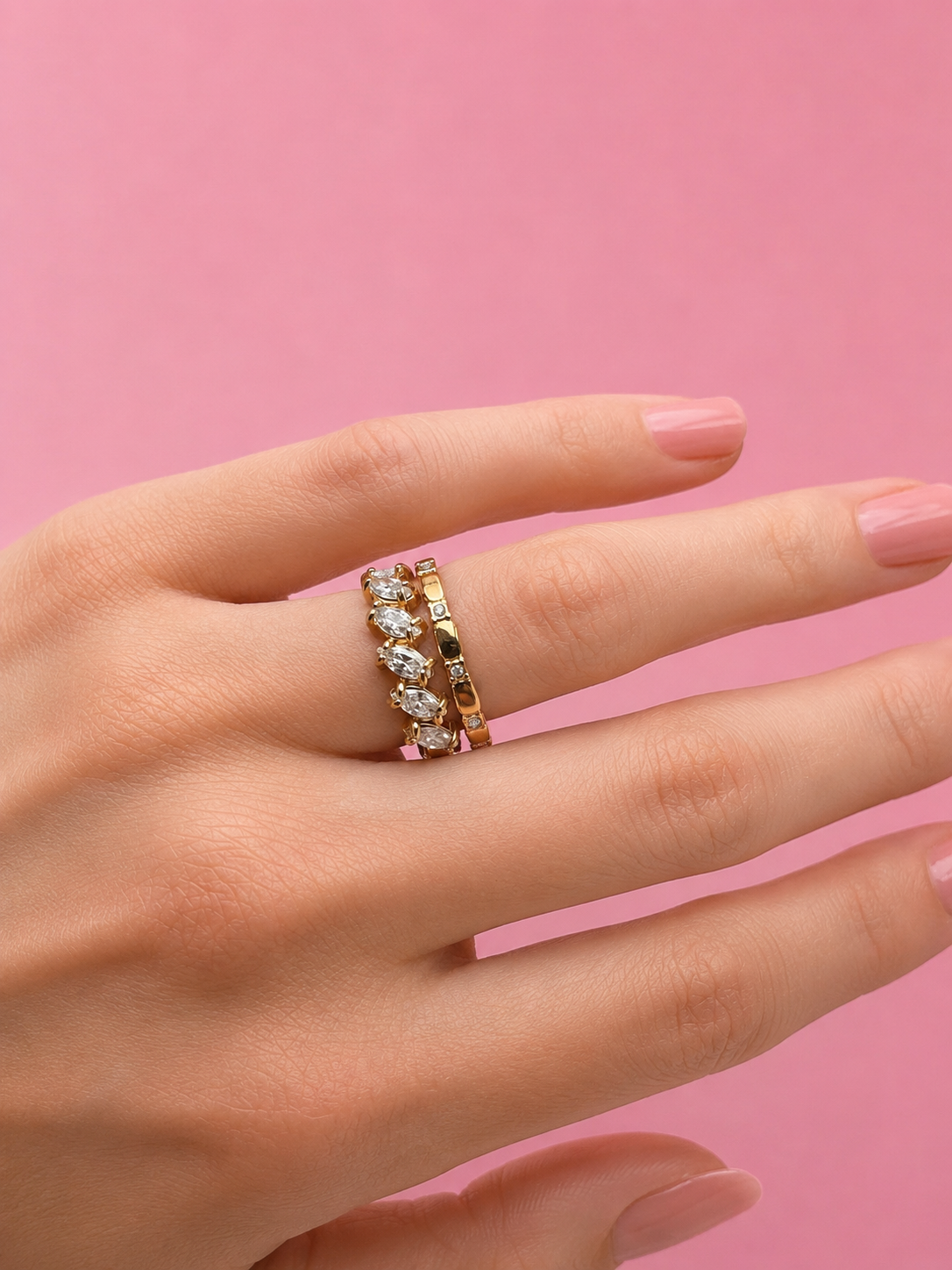 Pave Duo Trinity Ring 14K vergoldet