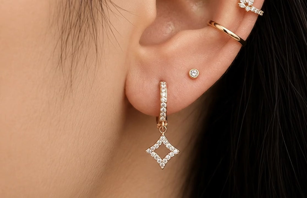 Diamond Star Hoops 14K vergoldet